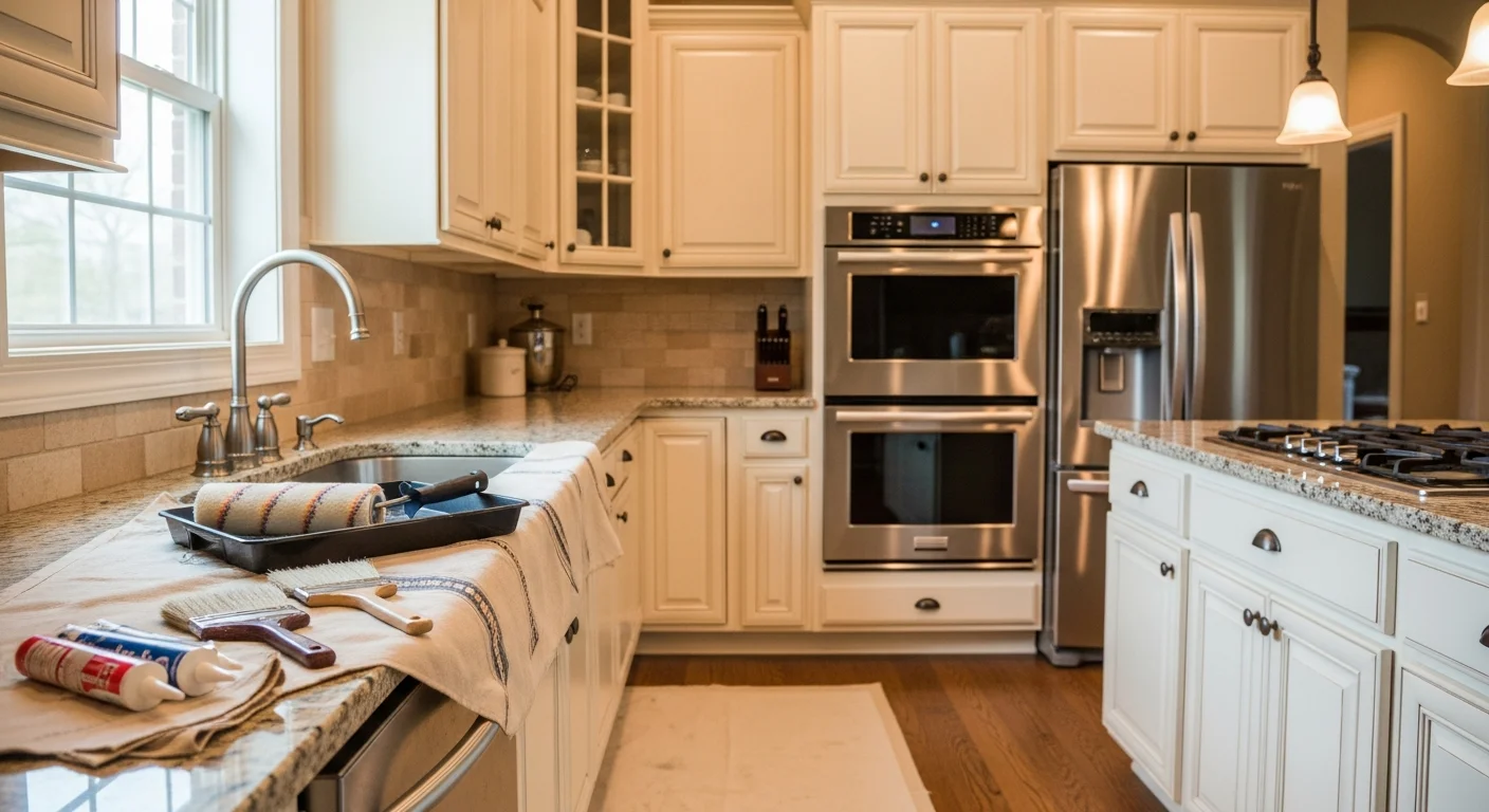 Newly remodeled kitchen with custom cabinets and fresh paint in Broken Arrow home