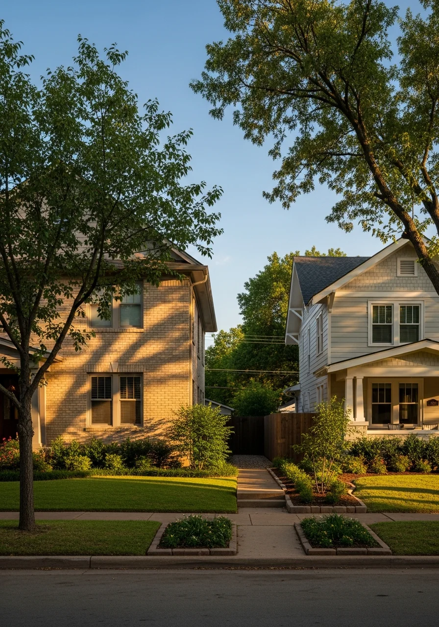Residential street in Tulsa neighborhood with mature trees and well-maintained homes.